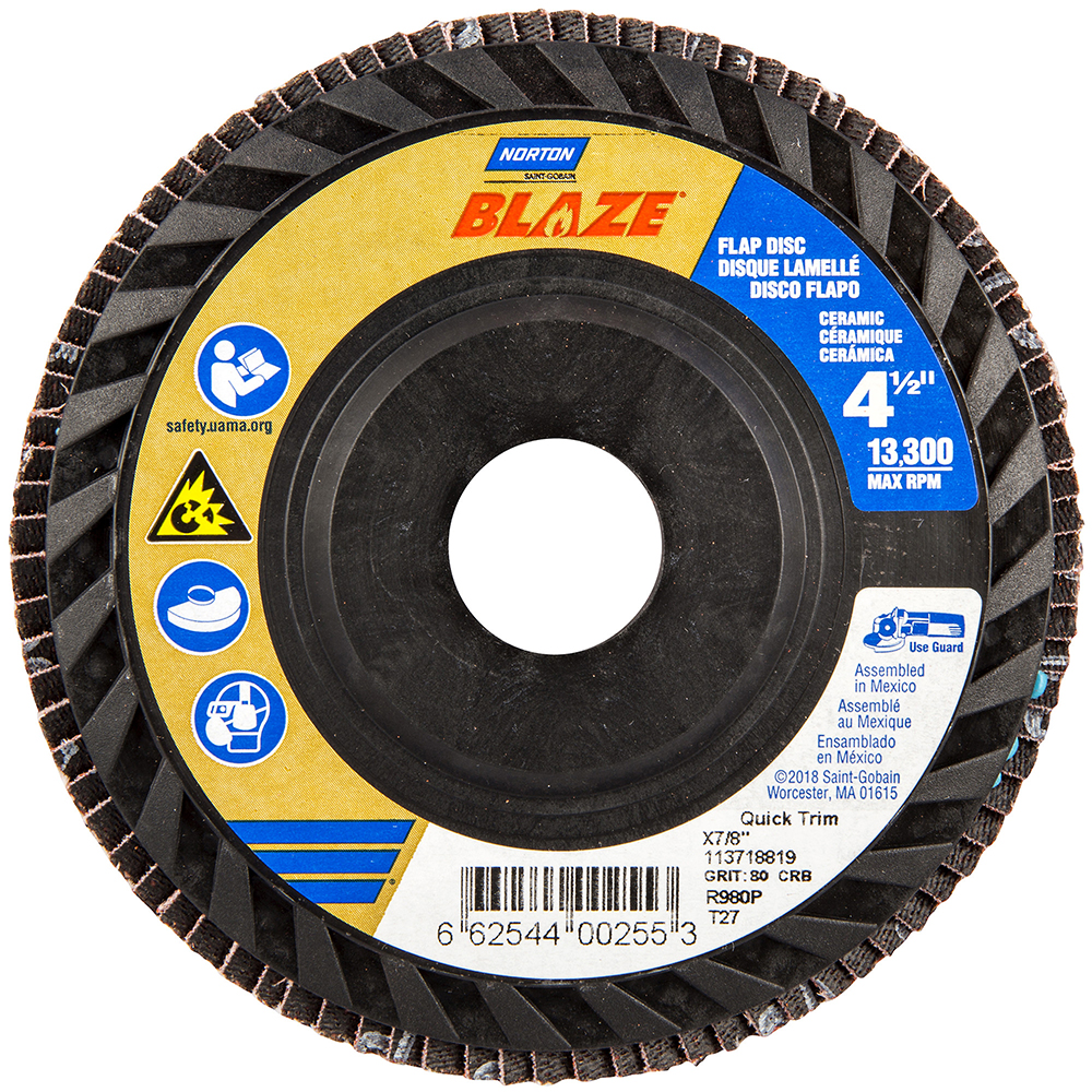 Picture of Norton Abrasives 4 1/2 X 1/4 X 7/8 R980P 80 Grit Type 27